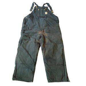Carhartt Black Quilted Duck Cotton Bib Overalls Industrial Workwear